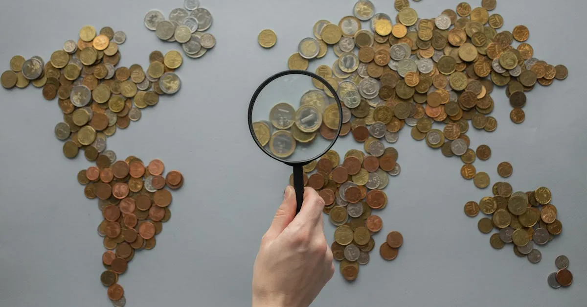 Otimização de SEO para pequenas empresas: mapa mundial com lupa destacando visibilidade online e alcance global.