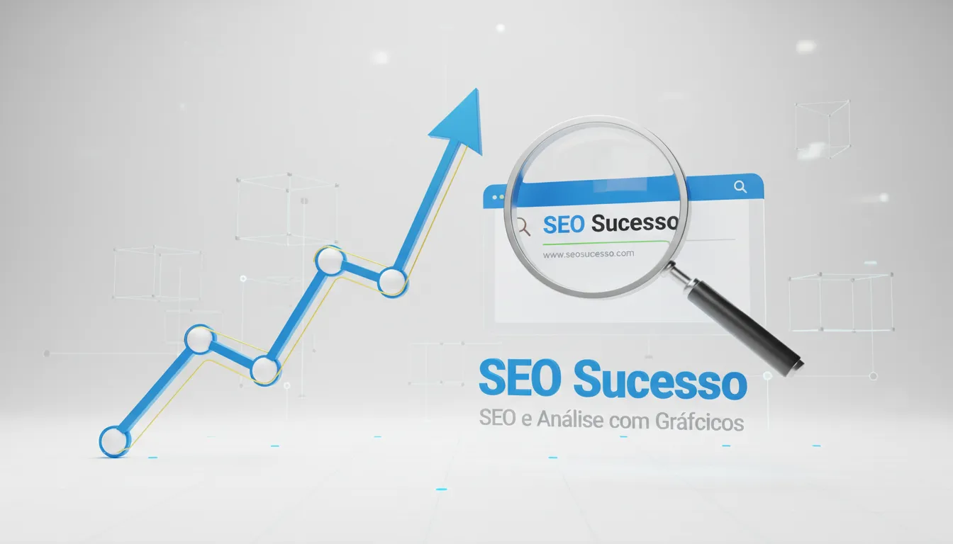 Gráfico mostrando crescimento de SEO Orgânico, com lupa destacando site bem posicionado nos resultados de busca.