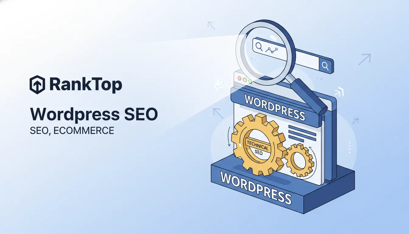Otimização técnica de SEO para loja virtual wordpress, mostrando melhorias na visibilidade do site com RankTop para ecommerce.